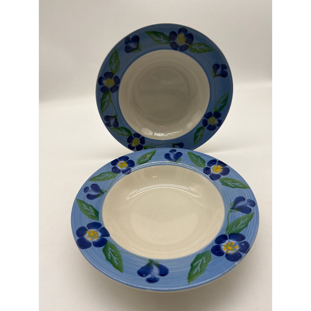 Lot of 2 Pier 1 "Romantic Garden" 9 1/2 Inch Rimmed Soup‎ Bowls